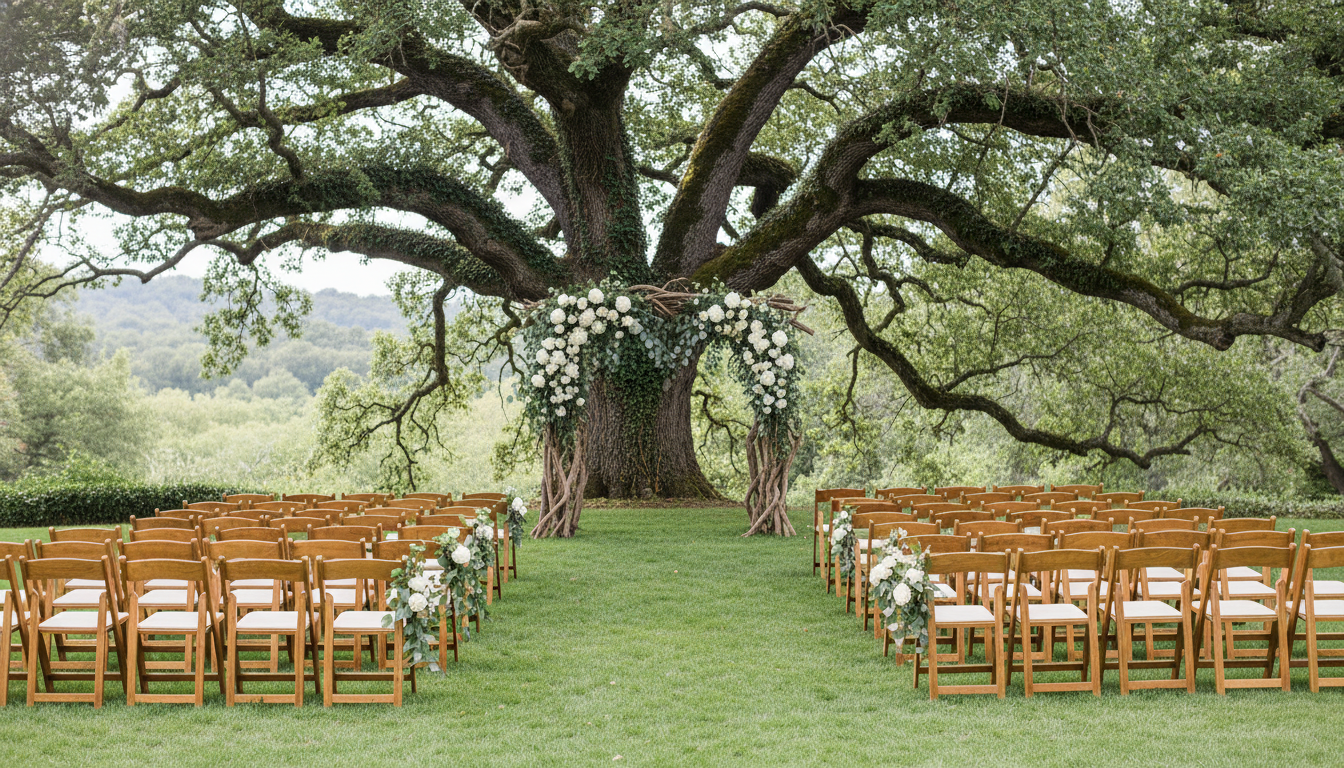 Beautiful wedding ceremony at Beneath the Oaks